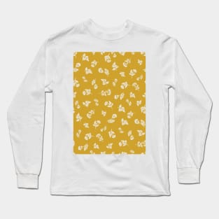 Cream Ditsy Hemlock Print on Mustard Yellow -  Floral Repeat Pattern Long Sleeve T-Shirt